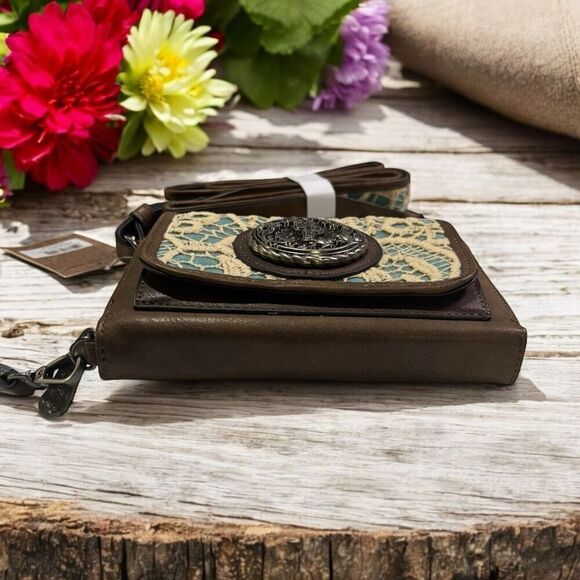 Justin Western Cactus Concho Turquoise Cream Lace Wallet Clutch Crossbody Bag - Picture 5 of 7